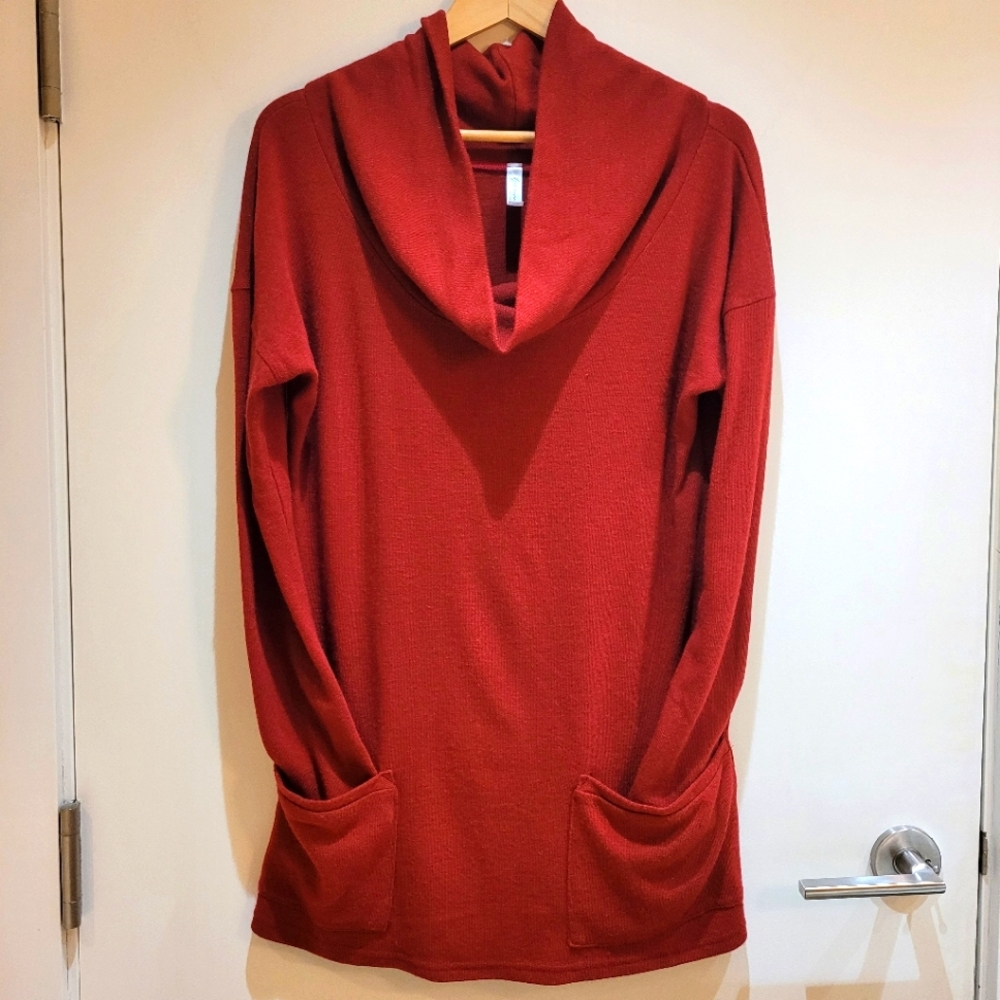 Red Cowlneck Tunic Sweater Made in Canada
